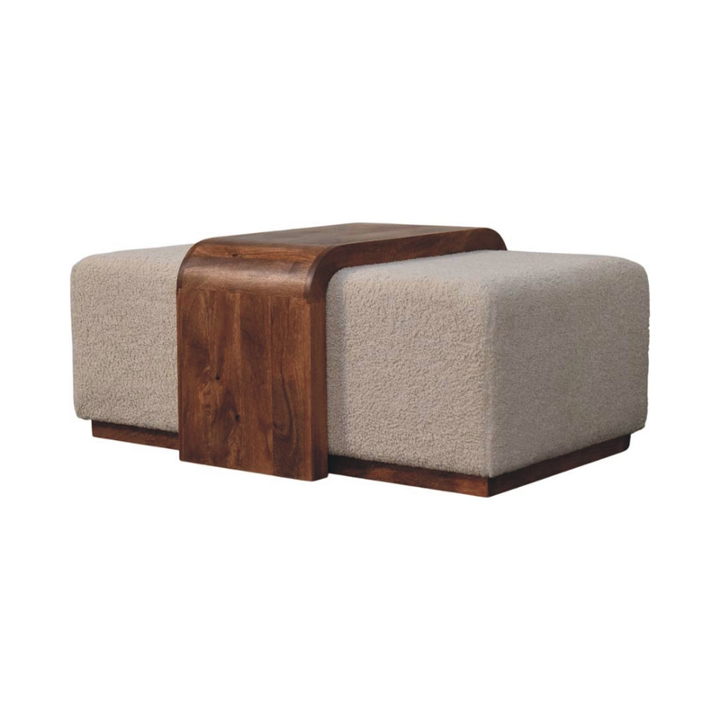 Artisan Furniture Solid Wood Arden Bench Duo, Upholstered, Brown & Cream