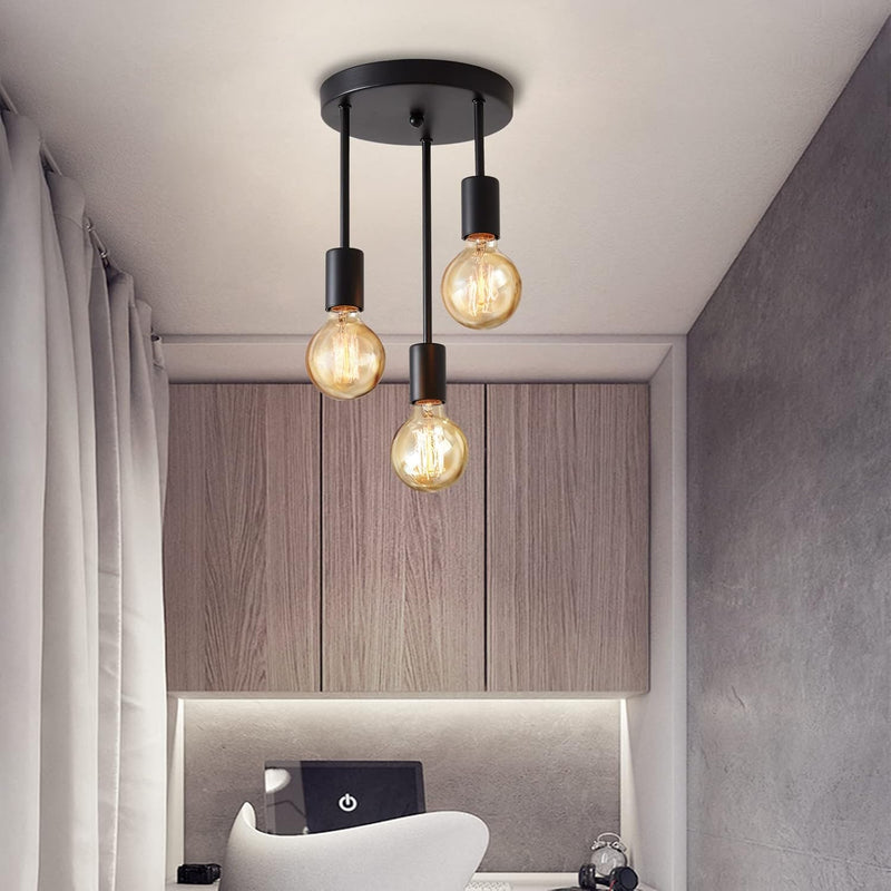 Ceiling Spotlight 3 Way Black Rustic E27 Pendant Light Indoor Lightsjoy