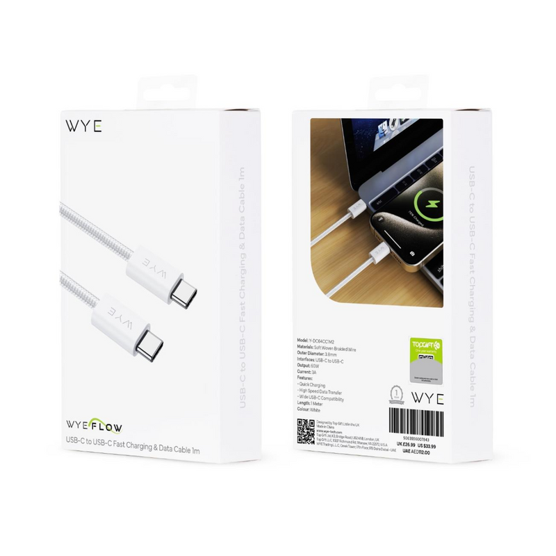 WYE 60W USB-C to USB-C Fast Charging & Data Cable 1m