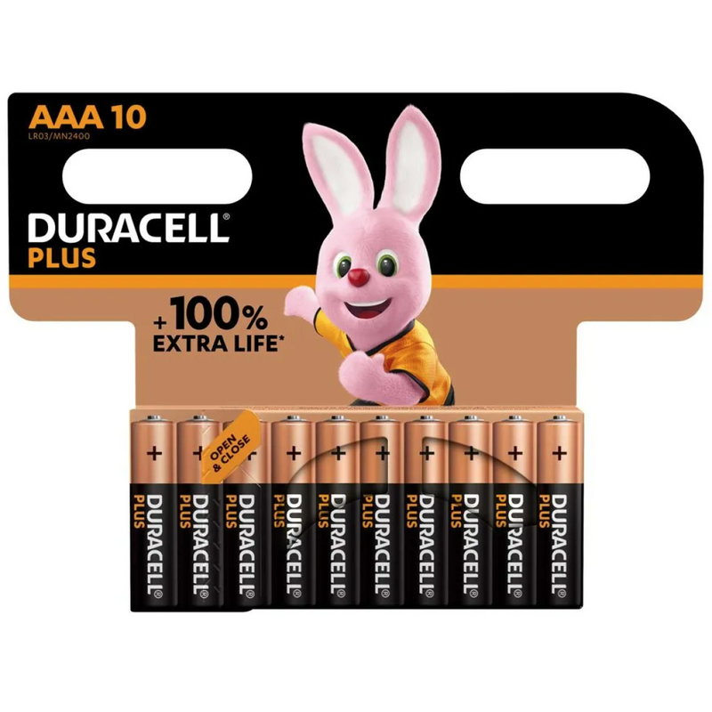 Duracell Plus MN2400+ AAA Alkaline Batteries 10 Per Card