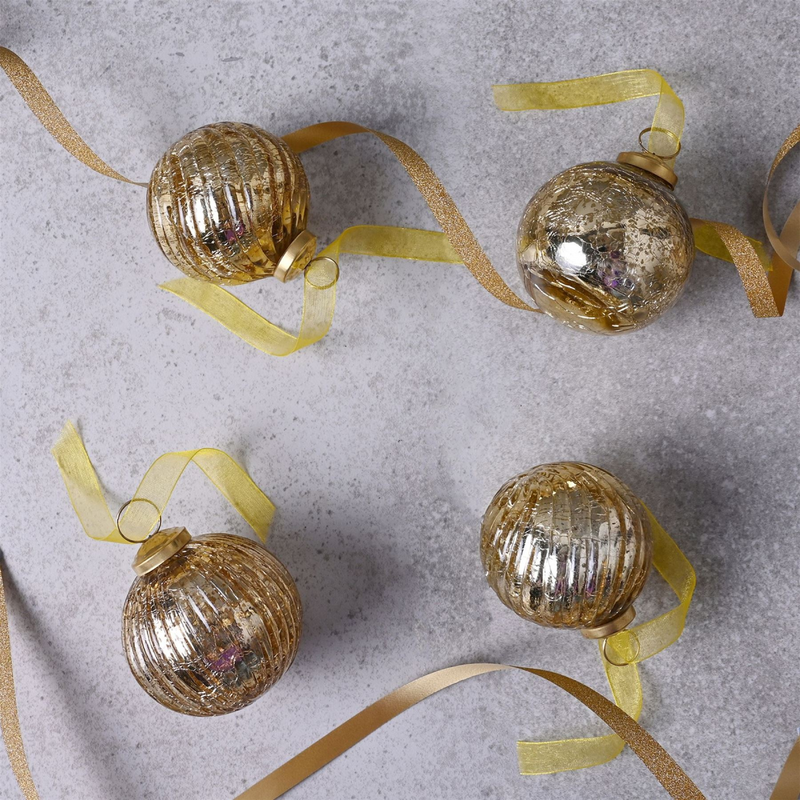 Set of 4 Gold Recycled Glass Baubles