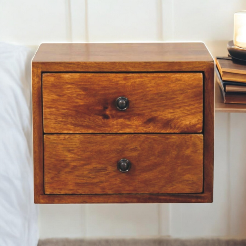 Artisan Furniture Solid Wood Solis 2-Drawer Chestnut Wall Mounted Nightstand