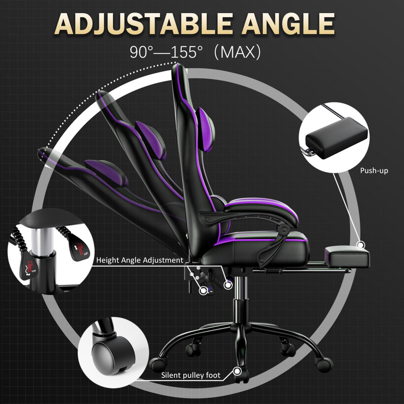 Gaming Chair, Computer Chair with Footrest and Lumbar Support, Ergonomic Video Game Chair with Headrest, Height Adjustable Gamer Chair Office Desk Chair