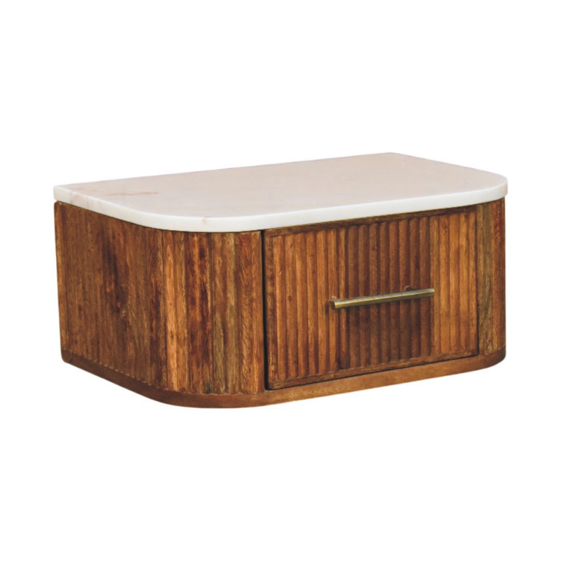 Artisan Furniture Solid Wood Beaumont Wall-Mounted Bedside, 1 Drawer, Brown & White