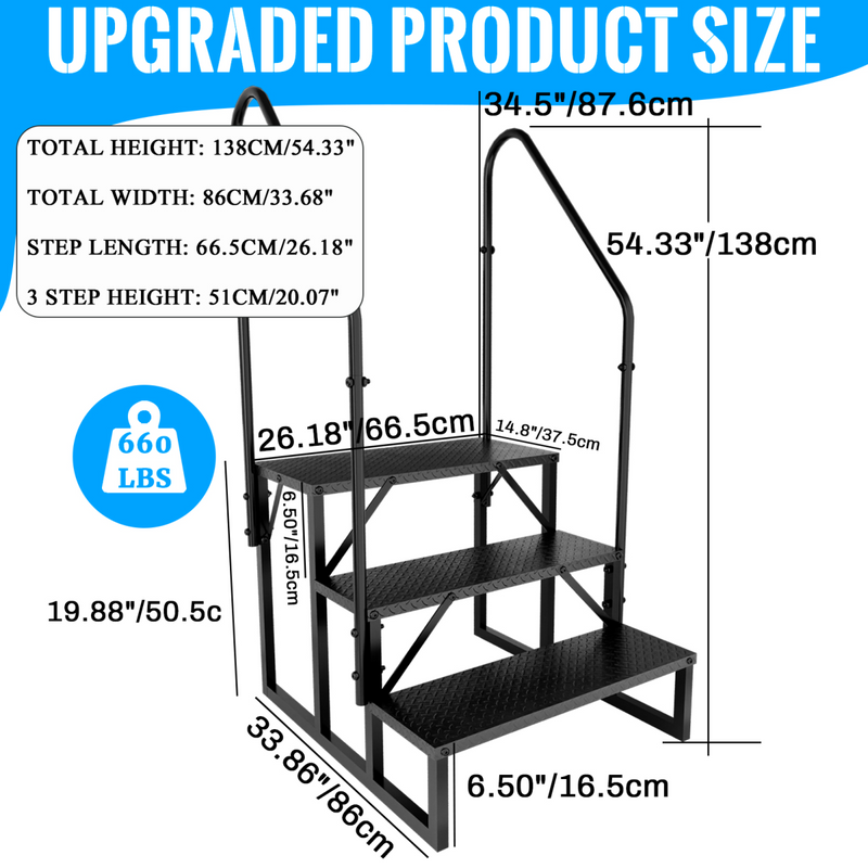 RV Step 3 Step Ladder, RV Step with Handrails, Heavy Duty RV Stairs with Anti-Slip Pedal Hot Tub Steps, Removable Camper Step for Spa/Porch/Pet/Mobile Home