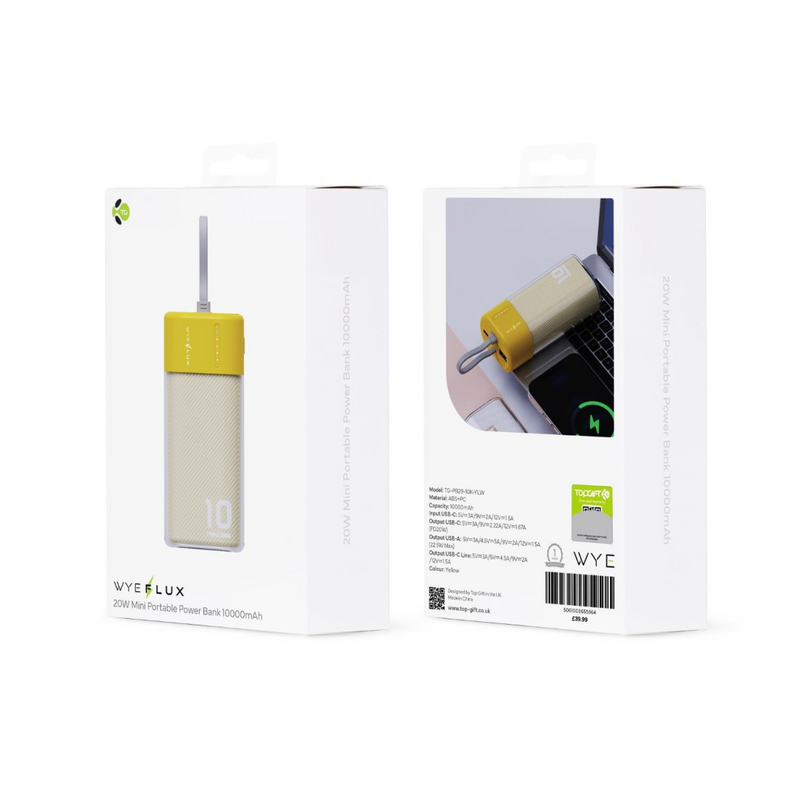 WYEFLUX 10000 mAh Mini Portable Power Bank - Yellow