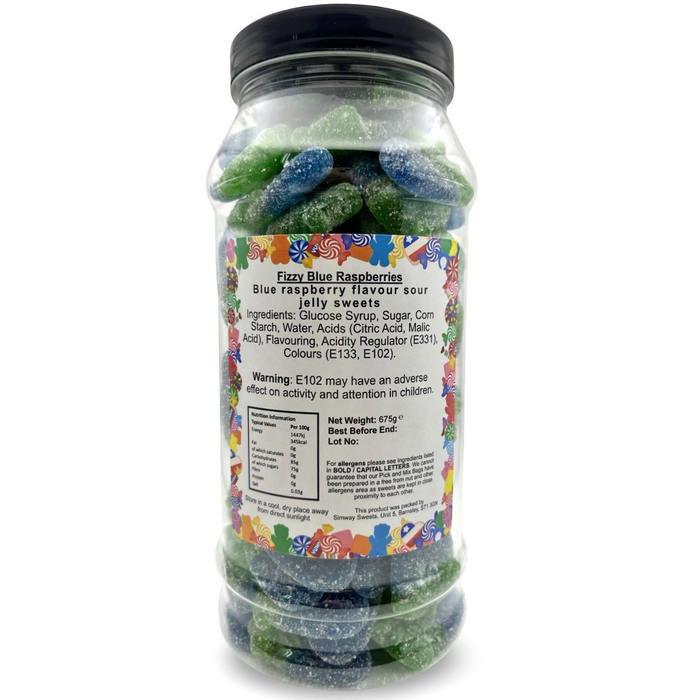 Fizzy Blue Raspberries Fizzies Retro Sweets Gift Jar Blue Sweets - 675g