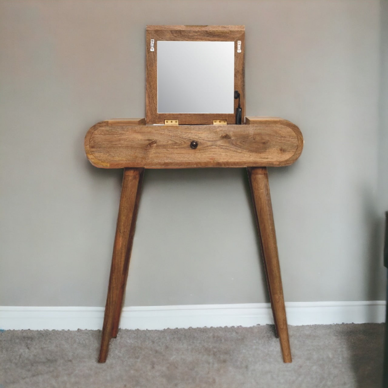 Artisan Furniture Solid Mango Wood Mini Oak-ish Round Dressing Table 79x70x35 cm