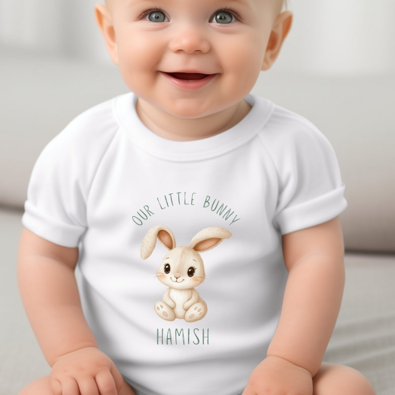 Personalised Our Little Bunny Baby Bib, Vest, Babygrow, Romper Sleepsuit Onsie