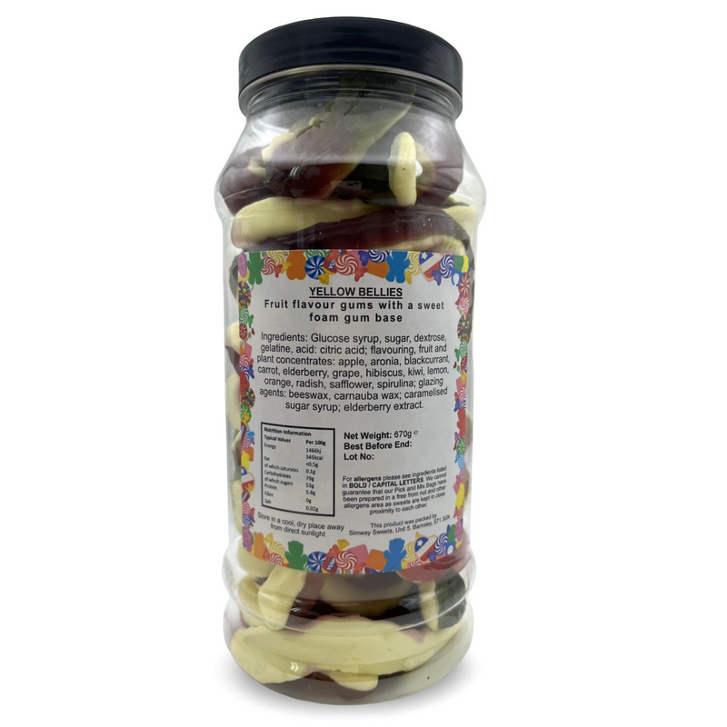 Yellow Bellies Gummy Foam Snakes Retro Sweets Gift Jar - 670g