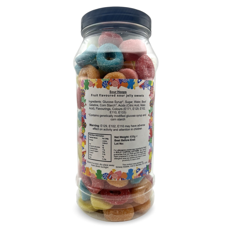 Sour Hoops Retro Fizzy Gummy Sweets Gift Jar - 635g