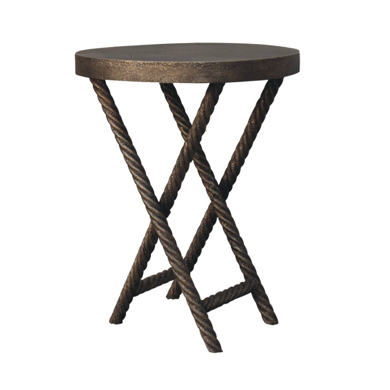Artisan Furniture Solid Wood Metallic Rope Side Table