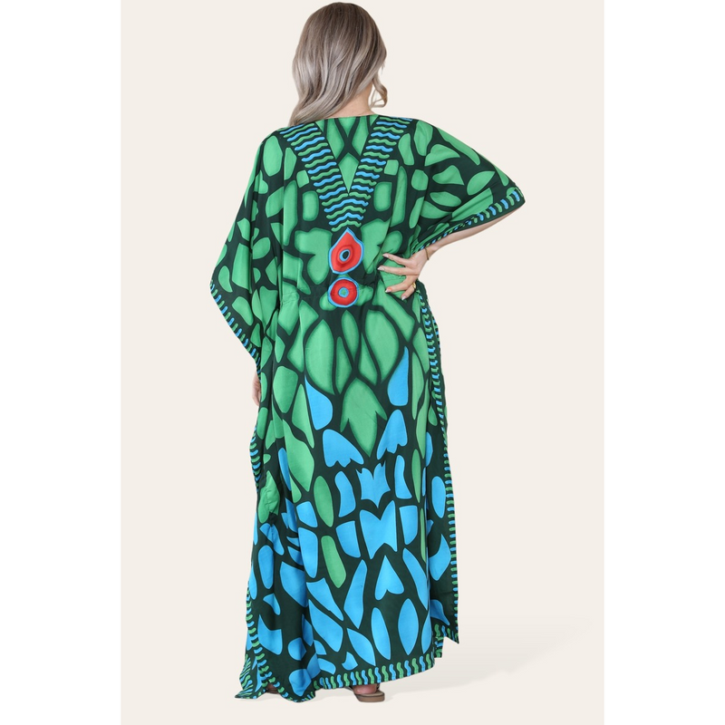 Long Dress with V-neck and Bold Abstract Print