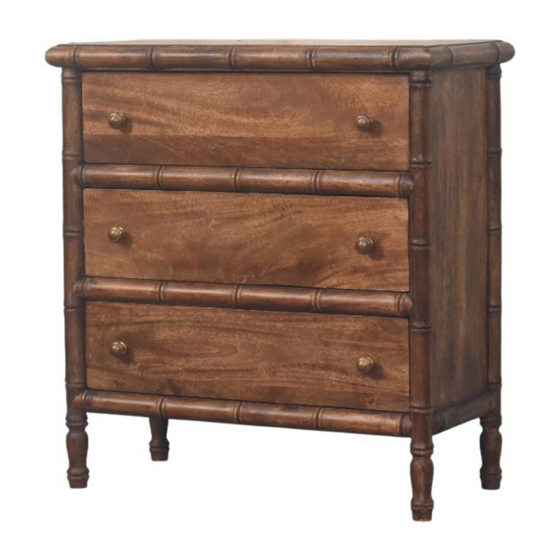 Artisan Furniture Solid Wood Bamboo Carved 3-Drawer Chest, Brown