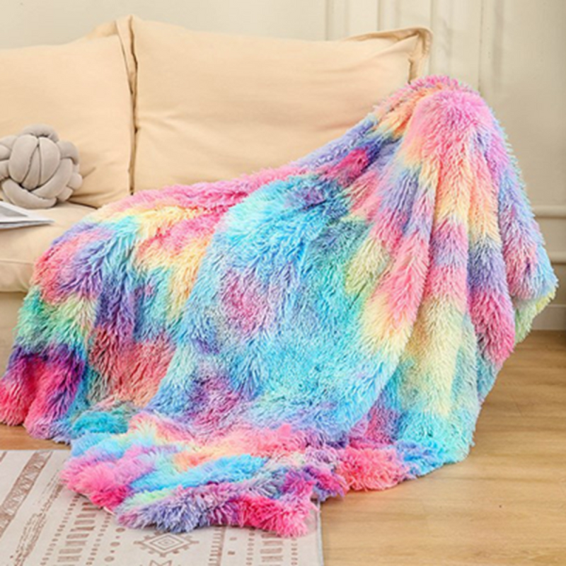 Rainbow Blanket, Throw Blanket, Fluffy Blanket 130×160 cm, Faux Fur Throw Blanket, Soft Warm Blanket, Wool Blanket, Sofa Blanket, Fleece Blanket, Bedspread