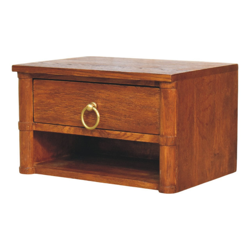 Artisan Furniture Solid Wood Box Frame Wall Nightstand, 1 Drawer & 1 Shelf, Brown