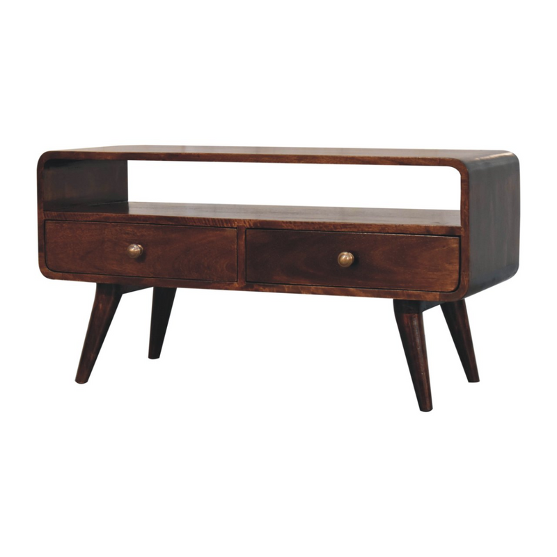 Artisan Furniture Solid Wood Curved California Walnut Media Unit, Brown, 2 Drawers and 1 Shelf