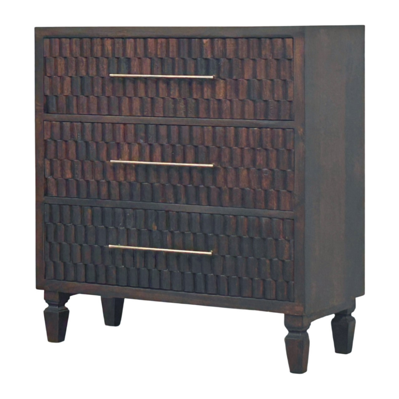 Artisan Furniture Solid Wood Arno Chest, 3 Drawers, Dark Brown