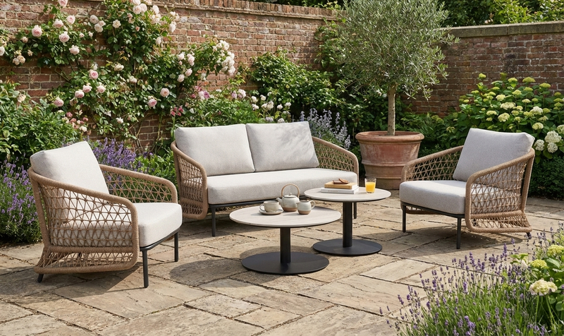Peakdale Open Weave 2 Seater Sofa Set with Double Coffee Tables