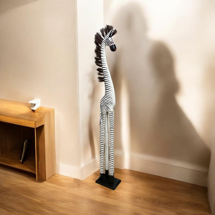 1.2M HAND CARVED WOODEN ZEBRA