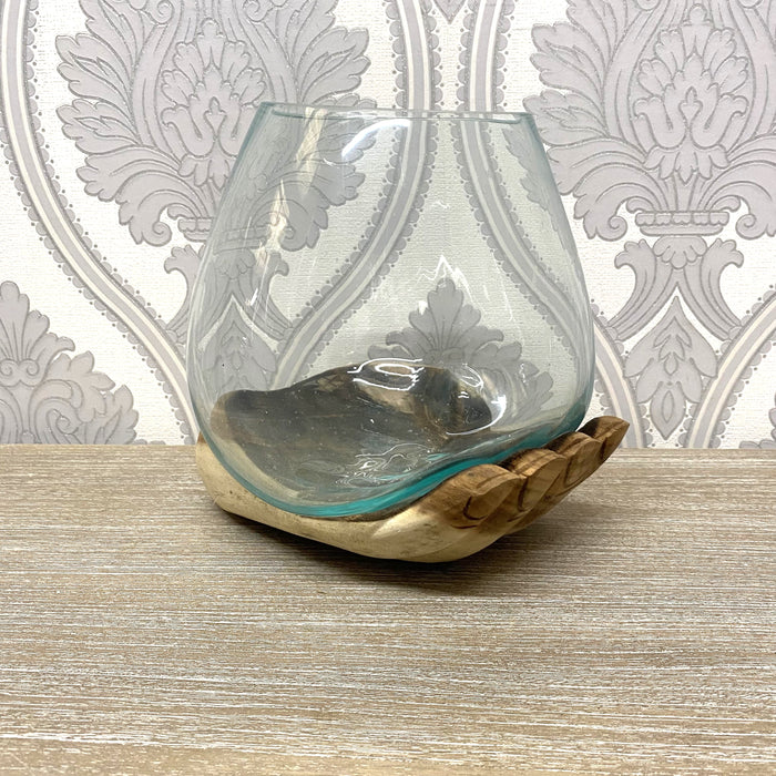 25CM TEAK ROOT HAND WITH GLASS BOWL