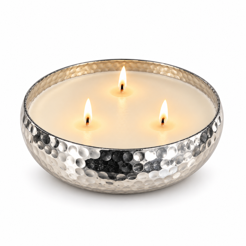 15cm Silver Hammered Bowl Candle – Apple & Cinnamon