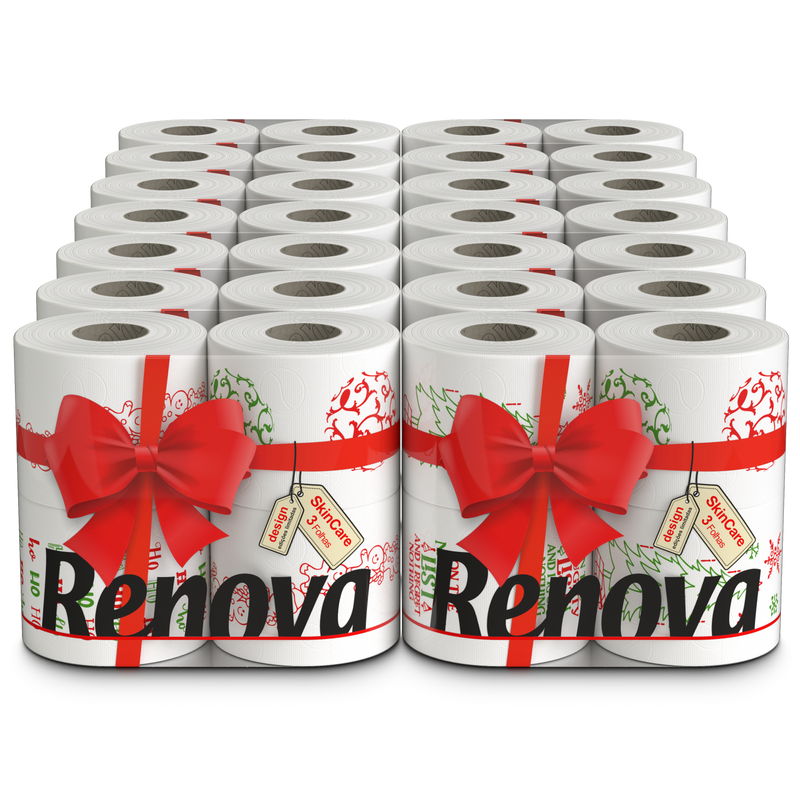 Renova Festive Christmas Toilet Rolls – Soft & Absorbent Holiday Tissue with Unique Illustrations | 4-Pack | 160 Sheets Per Roll