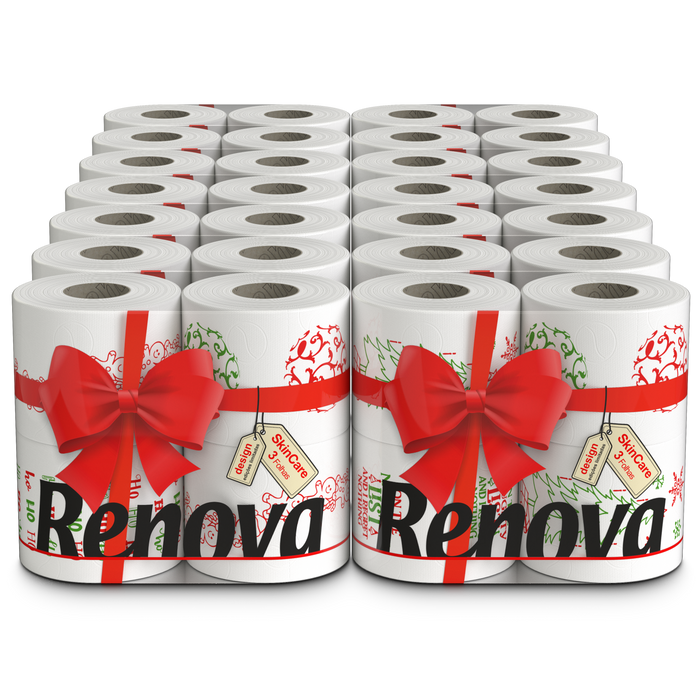 Renova Festive Christmas Toilet Rolls – Soft & Absorbent Holiday Tissue with Unique Illustrations | 4-Pack | 160 Sheets Per Roll