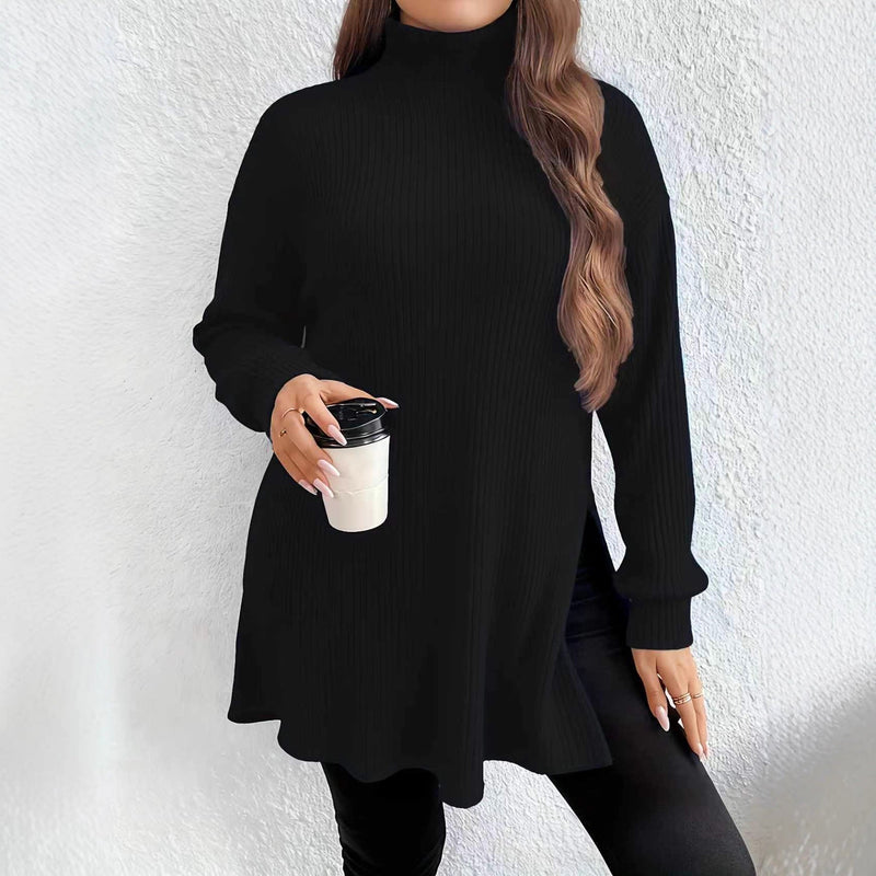 Women's Arrival Irregular Slit Turtleneck Plus Size Sweater Top