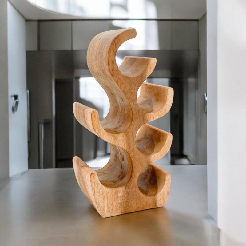 6 BOTTLE HAND CARVED WINE RACK
