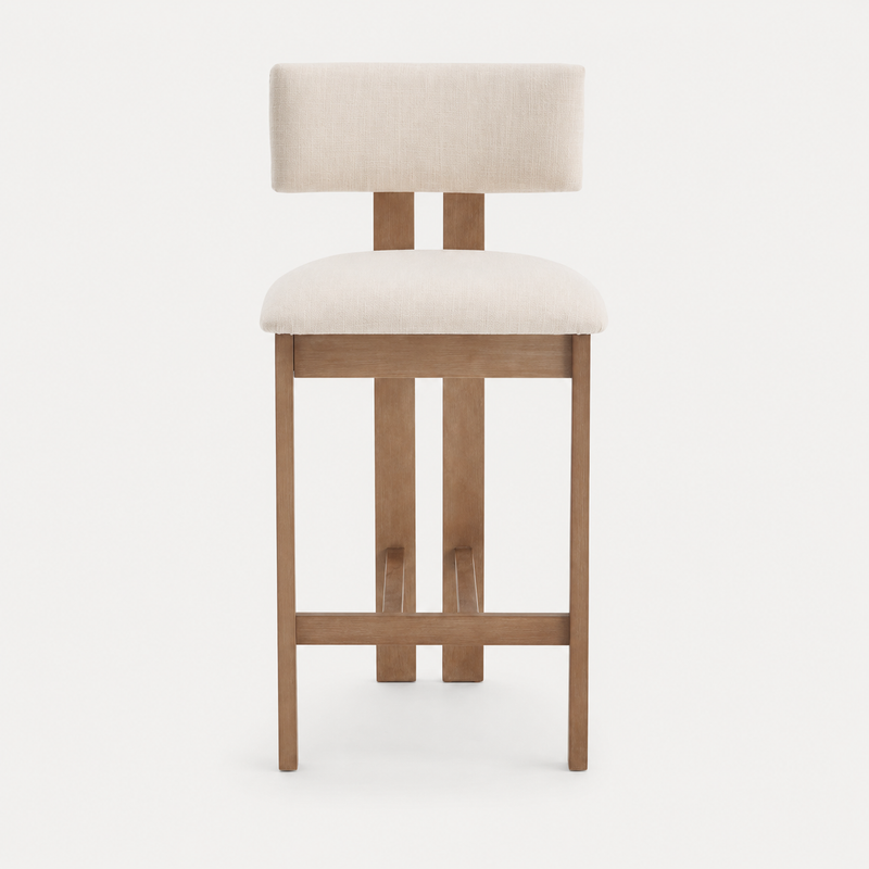 Daniel Set of 2 Walnut Bar Stools in Beige Fabric