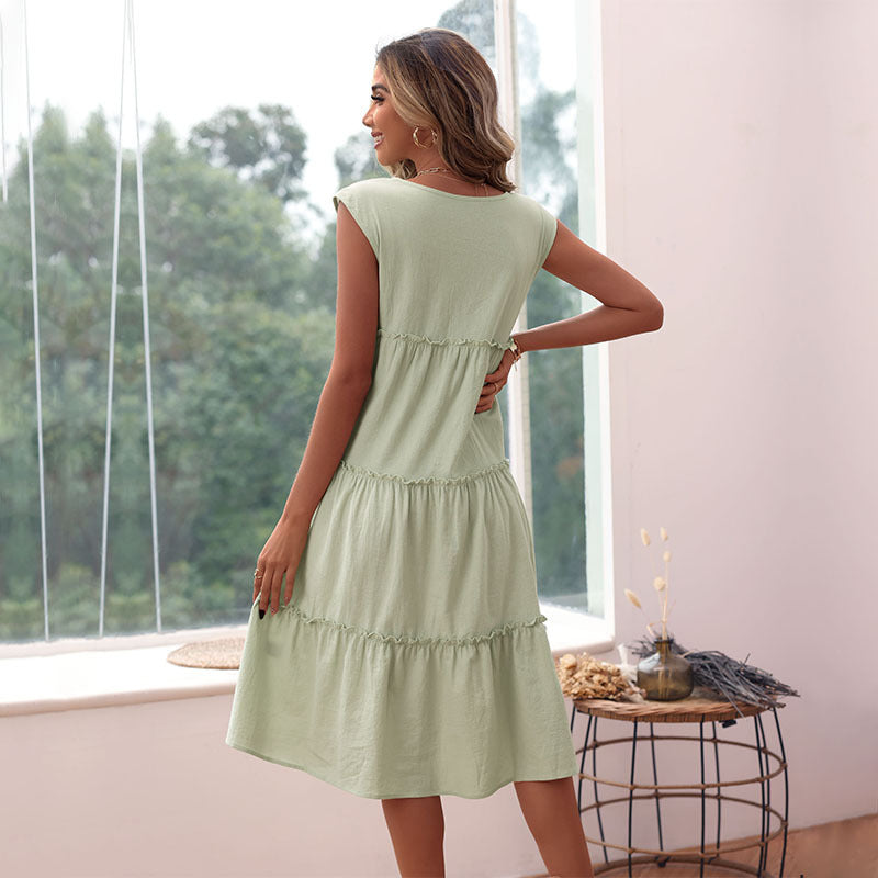 Women's Solid Color Sleeveless Cotton And Linen Dress