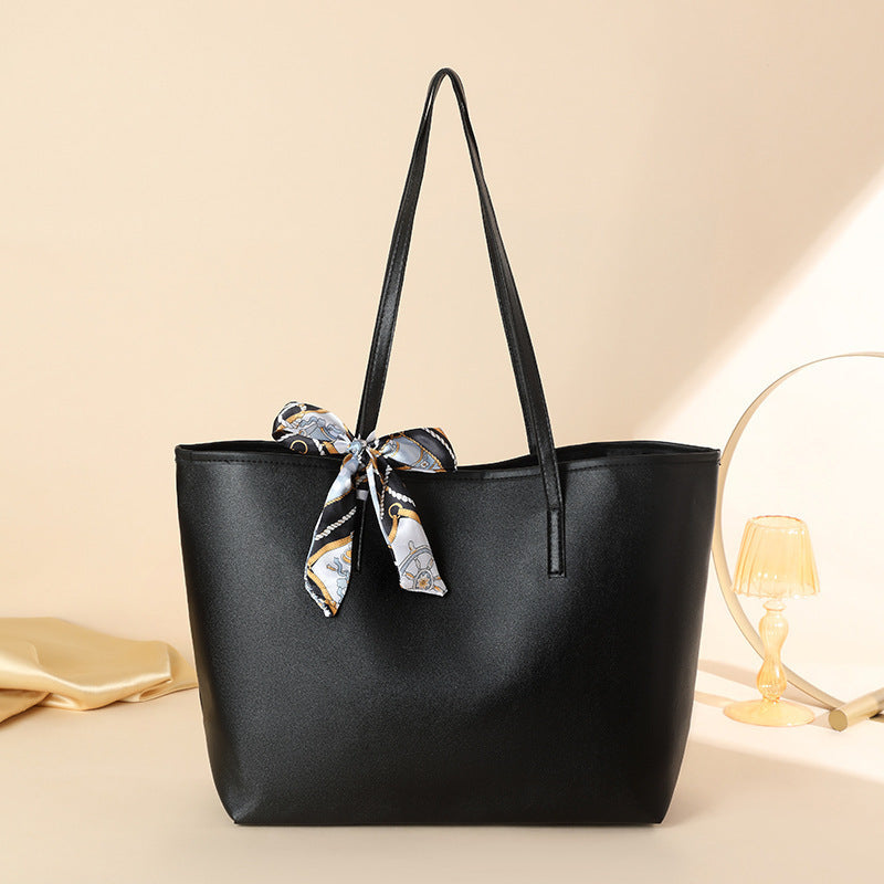 Solid Color Scarf Decorated Ladies Shoulder Bag