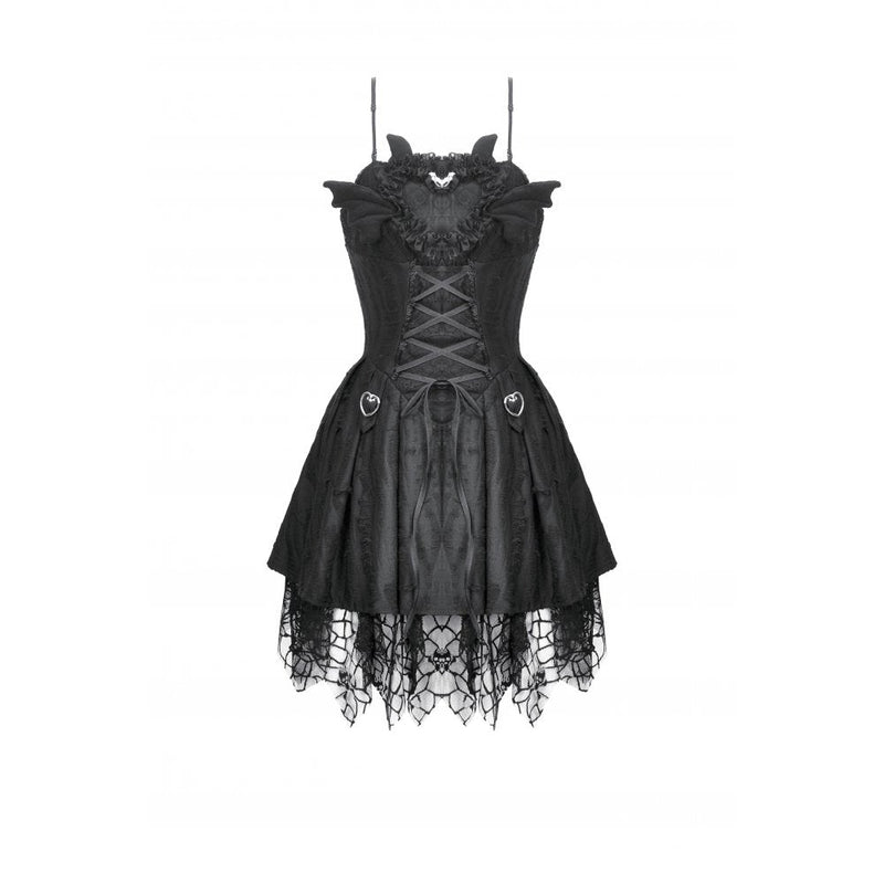 Dark in Love Mortalis Lace-Up Goth Dress in Black