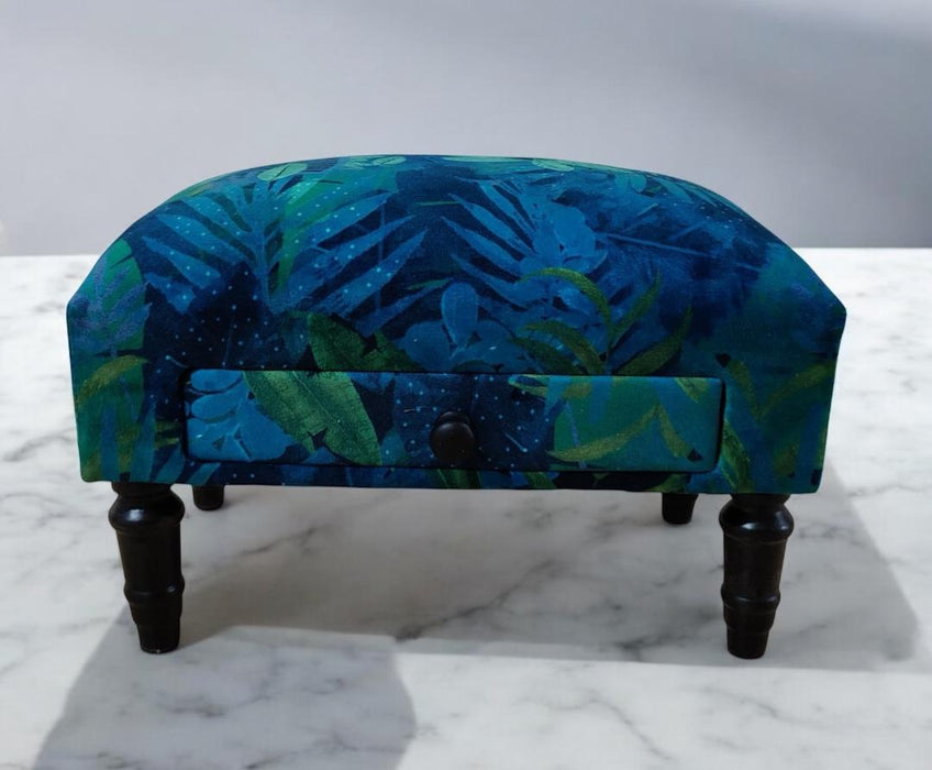 FLORAL FABRIC FOOTSTOOL WITH DRAWER