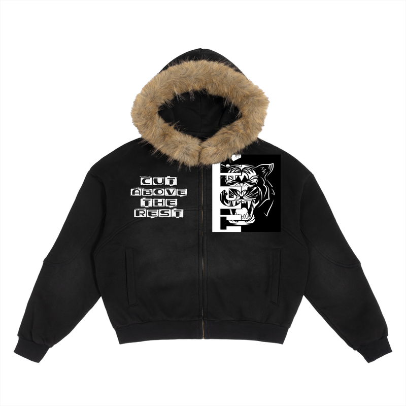 Sun Fade Boxy Detachable Fur Hoodie