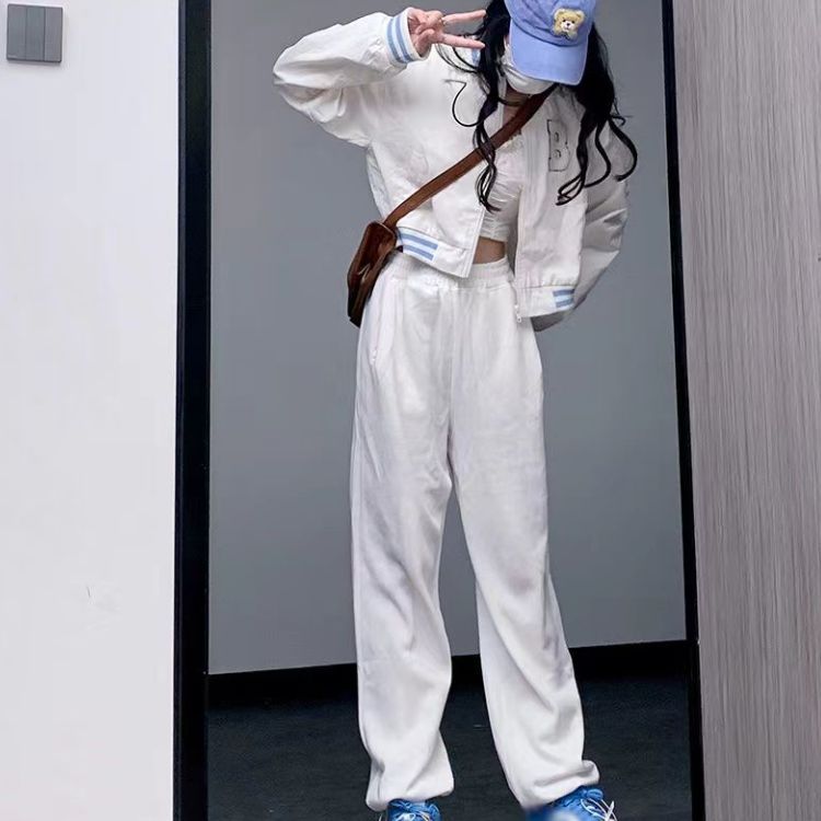 Collegiate-style Loose-fitting Cropped Baseball Jacket With Embroidery
