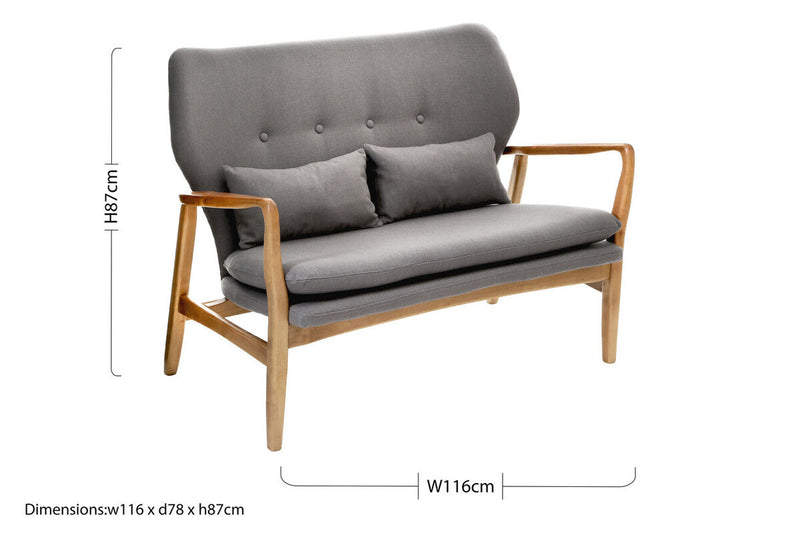 2 Seater Grey Sofa with Birchwood Frame | Stockholm