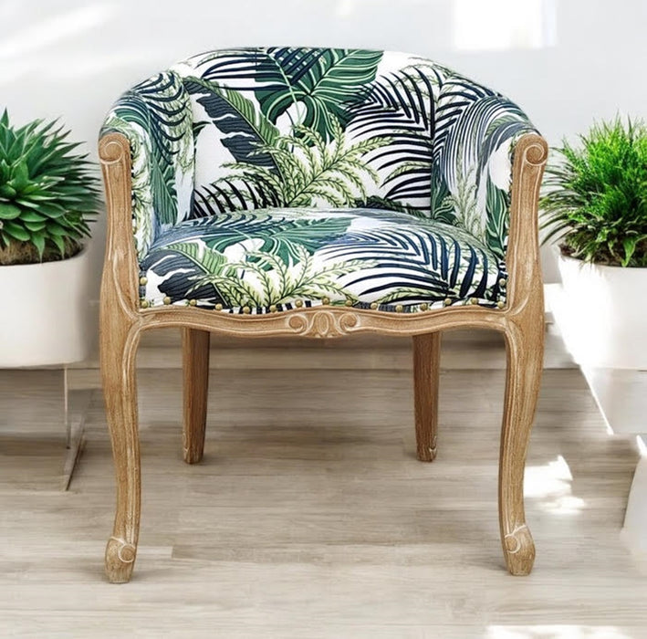 NATURAL FR PALM LEAF FABRIC LOUIS CHAIR
