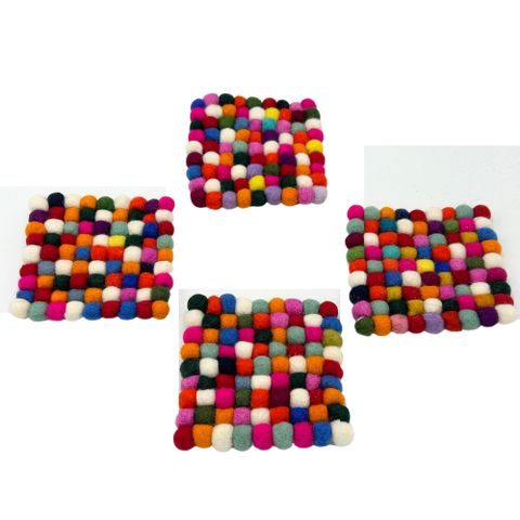 Square Felt Ball Coasters | Multi Colour | Set of 4