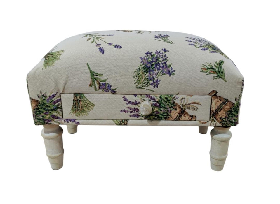 LAVENDER FABRIC FOOTSTOOL WITH DRAWER