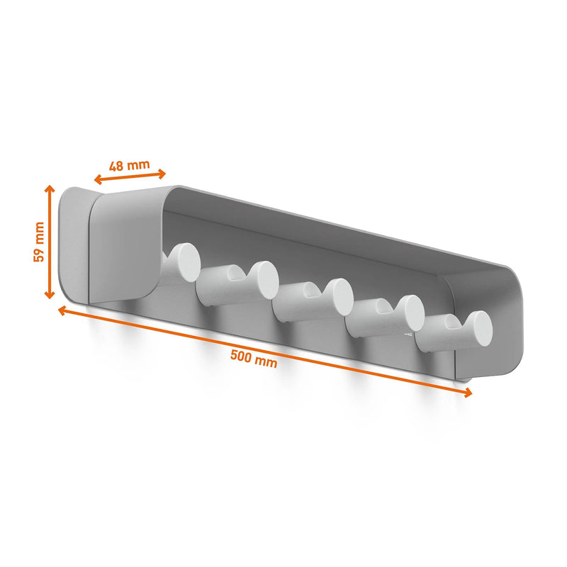 Durable DURASTORE Aluminium Wall Mounted Coat Rack 5 Hooks with Shelf | Grey