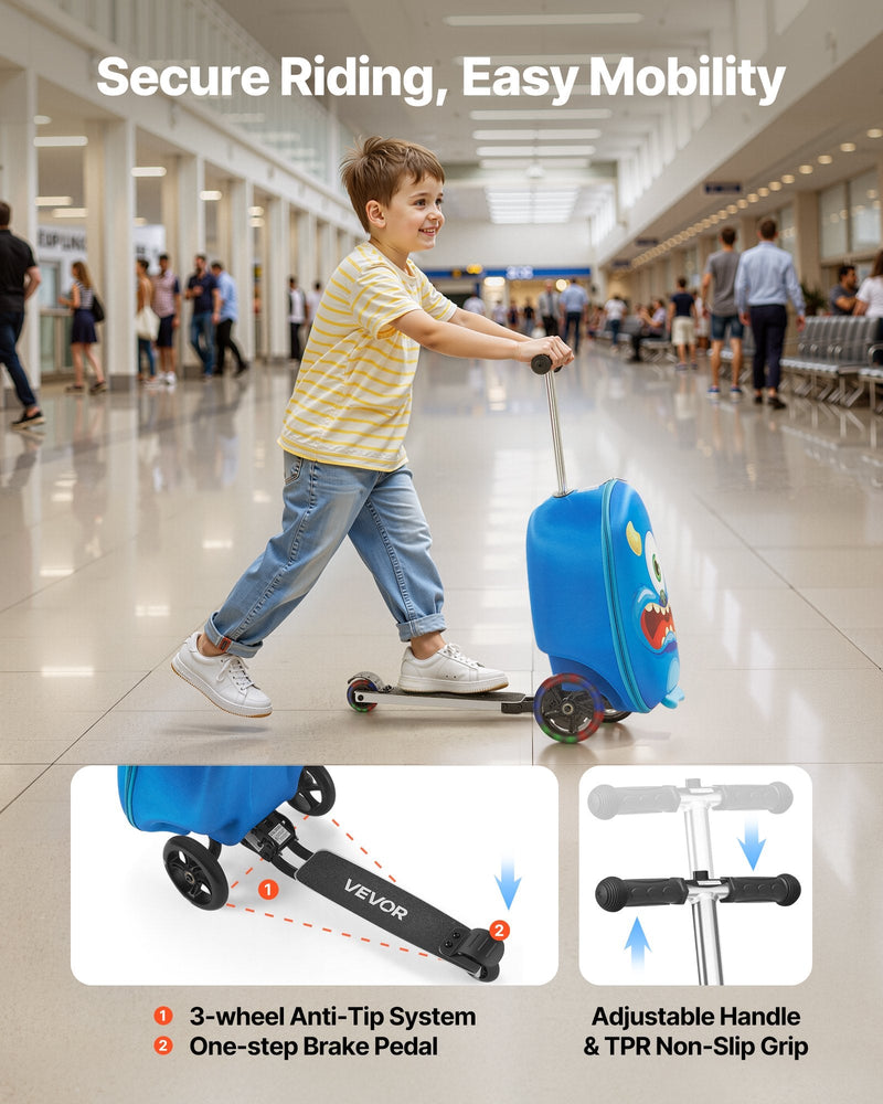 Ride-on Luggage 20-inch Kids Scooter Suitcase With Flash Wheels Blue