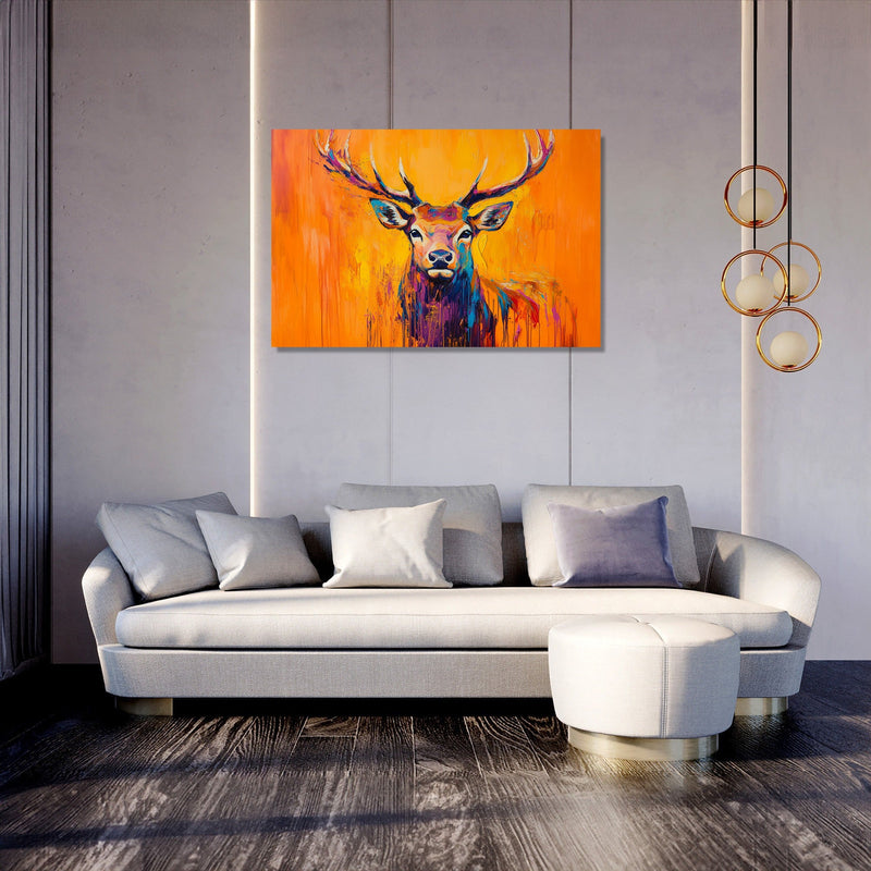 Vibrant Deer on Orange Canvas