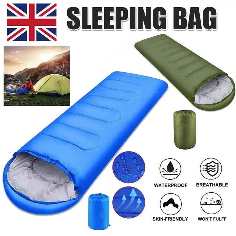 3-4 SEASON SINGLE SLEEPING BAGS CAMPING RECTANGULAR ENVELOPE ZIP UP KIDS ADULT-Blue