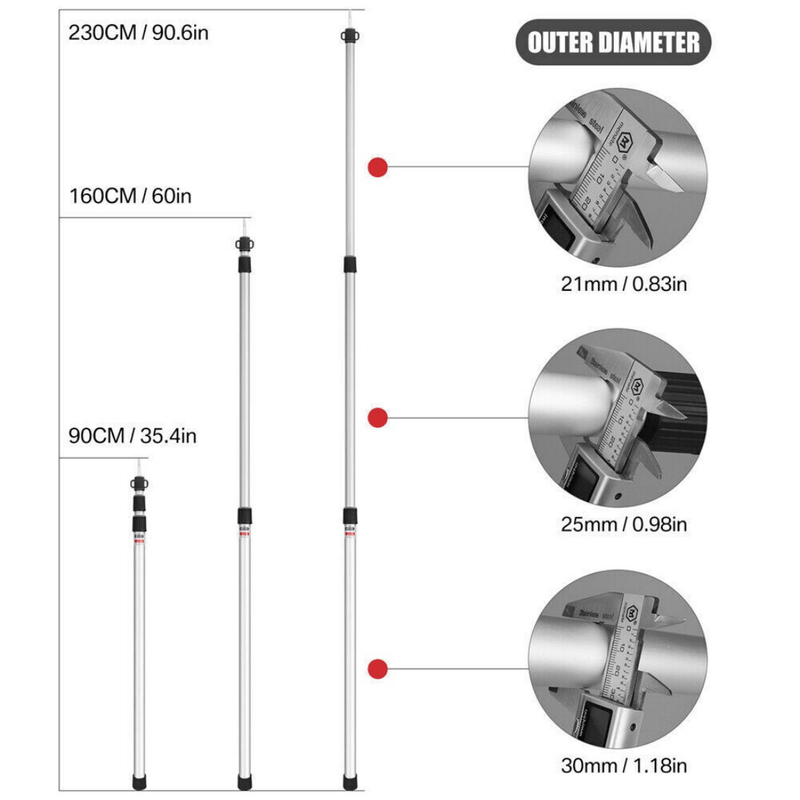 2x 230cm Tent Poles Telescopic Adjustable Awning Canopy Tarp Pole Support Rod UK - InStock