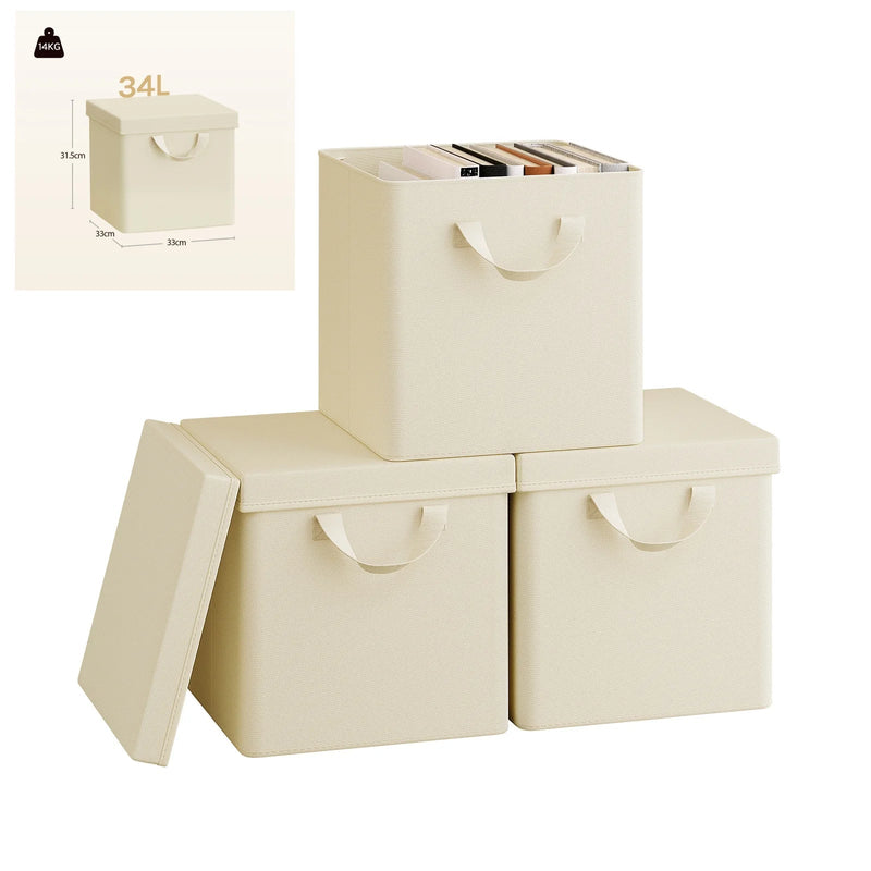 3/5 Set Foldable Fabric Storage Boxes Lids Closet Clothing Organiser Cream Grey