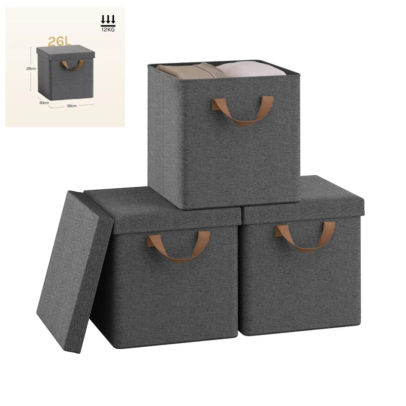 3/5 Set Foldable Fabric Storage Boxes Lids Closet Clothing Organiser Cream Grey