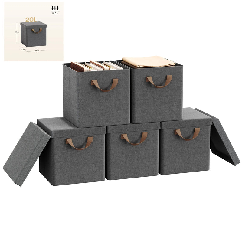 3/5 Set Foldable Fabric Storage Boxes Lids Closet Clothing Organiser Cream Grey