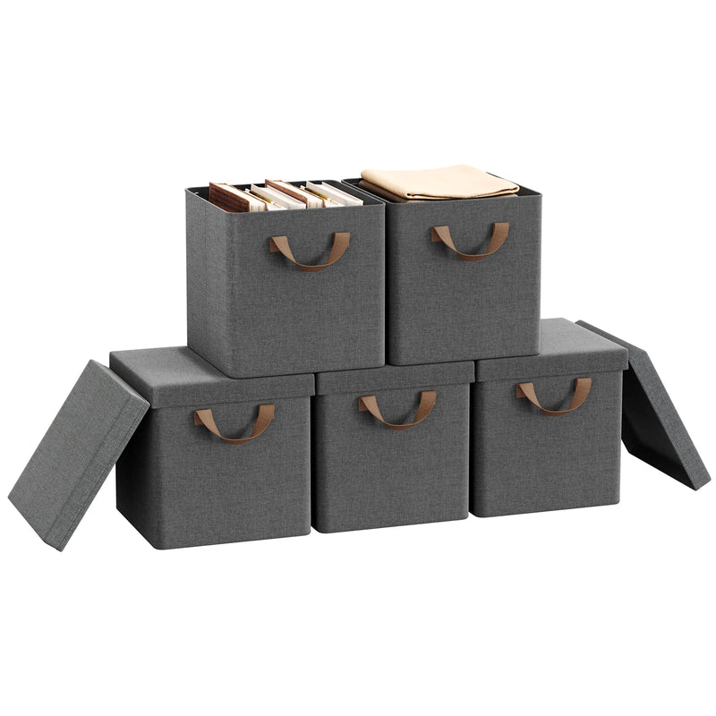 3/5 Set Foldable Fabric Storage Boxes Lids Closet Clothing Organiser Cream Grey